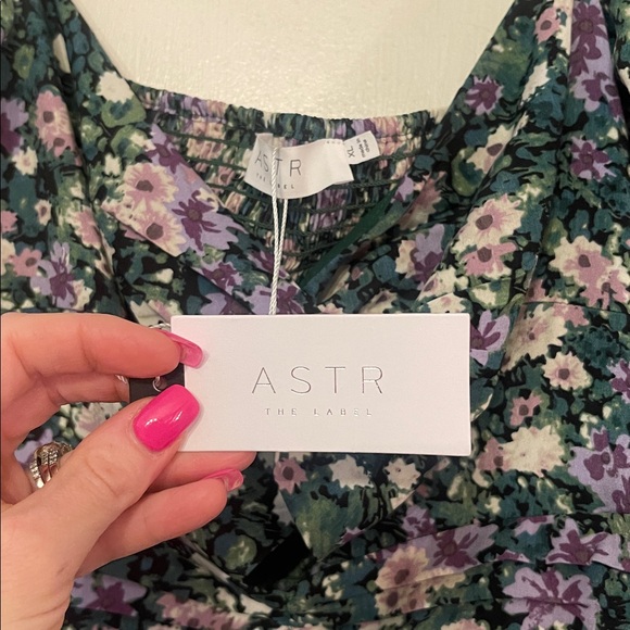 Astr Floral Midi Dress with Green and Purple Hues - Picture 3 of 6